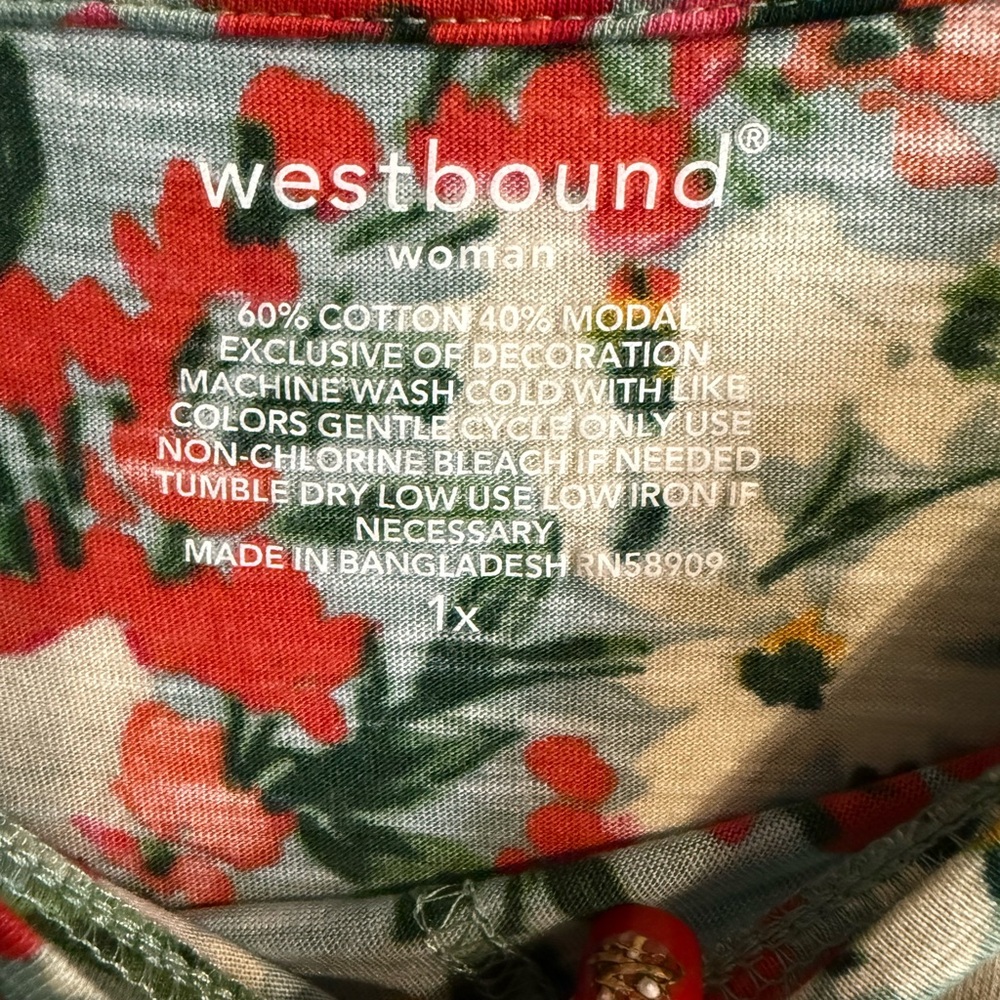 Westbound Floral Long Sleeve Top - Green and Red - Picture 3 of 5